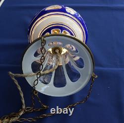 SAINT-LOUIS Rare Suspension Veilleuse Cristal Overlay Triplé et Bronze ca 1860