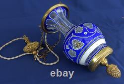 SAINT-LOUIS Rare Suspension Veilleuse Cristal Overlay Triplé et Bronze ca 1860