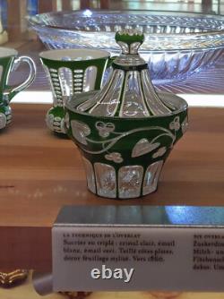 SAINT-LOUIS Rare Suspension Veilleuse Cristal Overlay Triplé et Bronze ca 1860