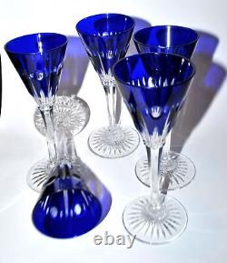 SAINT-LOUIS Série de 5 Verres doublé Nelly cristal bleu Overlay Roemer 6cl
