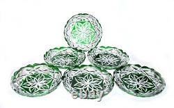 SAINT-LOUIS Superbe Lot 6 assiettes en cristal vert taillé ancien Overlay 1930