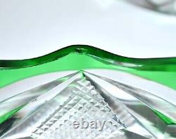SAINT-LOUIS Superbe Lot 6 assiettes en cristal vert taillé ancien Overlay 1930