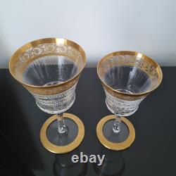SAINT LOUIS THISTLE 2 Verres Vin Rouge et Blanc Cristal Taillé Signé A L'Or Fin