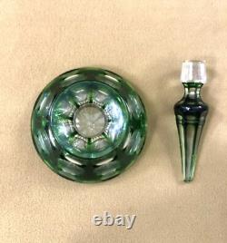 SAINT LOUIS ancien flacon conique en cristal overlay doublé vert Parfum Liqueurs