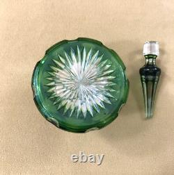 SAINT LOUIS ancien flacon conique en cristal overlay doublé vert Parfum Liqueurs