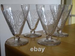 ST LOUIS 4 ANCIENS VERRES A VIN BLANC CRISTAL MODELE ASTRID ART DECO 9 cm 10 cls