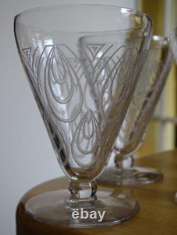 ST LOUIS 4 ANCIENS VERRES A VIN BLANC CRISTAL MODELE ASTRID ART DECO 9 cm 10 cls