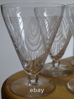 ST LOUIS 6 ANCIENS VERRES A VIN EN CRISTAL MODELE ASTRID ART DECO ht 9,8 cm N°2