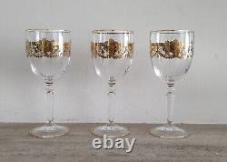 Saint-Louis 3 verres à vin Cristal et or fin doré à l' agate Début XXe
