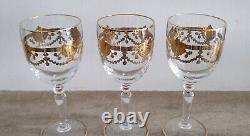 Saint-Louis 3 verres à vin Cristal et or fin doré à l' agate Début XXe