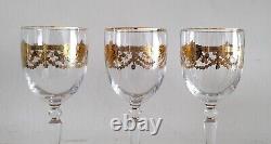 Saint-Louis 3 verres à vin Cristal et or fin doré à l' agate Début XXe