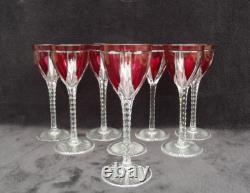 Saint Louis 8 verres à pied en cristal couleur rouge rubis Overlay Art Déco