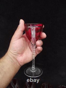 Saint Louis 8 verres à pied en cristal couleur rouge rubis Overlay Art Déco