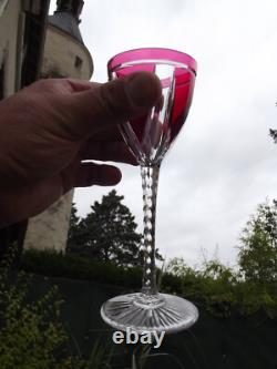 Saint Louis 8 verres à pied en cristal couleur rouge rubis Overlay Art Déco