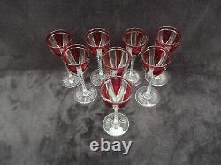 Saint Louis 8 verres à pied en cristal couleur rouge rubis Overlay Art Déco