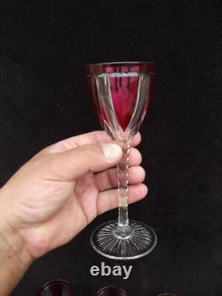 Saint Louis 8 verres à pied en cristal couleur rouge rubis Overlay Art Déco