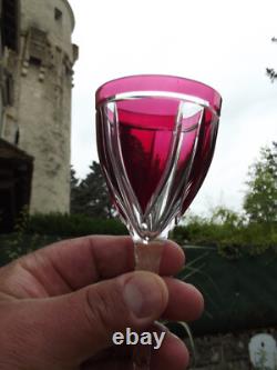 Saint Louis 8 verres à pied en cristal couleur rouge rubis Overlay Art Déco