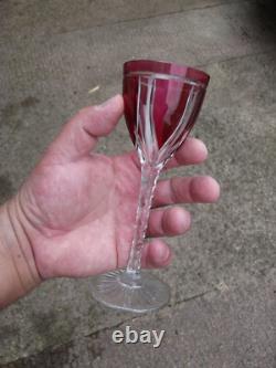 Saint Louis 8 verres à pied en cristal couleur rouge rubis Overlay Art Déco