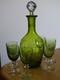 Saint Louis Ancien Service A Liqueur Cristal Vert Gravure Florale Art Nouveau