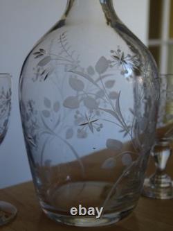 Saint Louis Ancien Service Liqueur Cristal Gravure Florale Art Nouveau