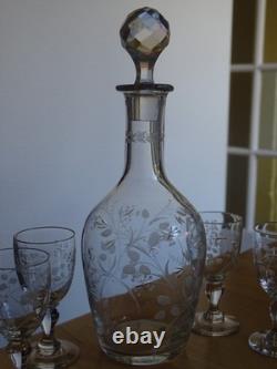 Saint Louis Ancien Service Liqueur Cristal Gravure Florale Art Nouveau