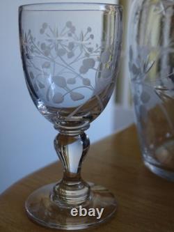Saint Louis Ancien Service Liqueur Cristal Gravure Florale Art Nouveau