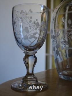 Saint Louis Ancien Service Liqueur Cristal Gravure Florale Art Nouveau