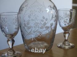 Saint Louis Ancien Service Liqueur Cristal Gravure Florale Art Nouveau