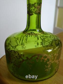 Saint Louis Ancienne Carafe Vert Liqueur Cristal Gravure Art Nouveau Talma Gold