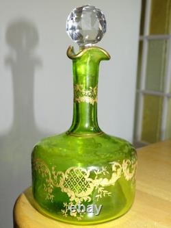 Saint Louis Ancienne Carafe Vert Liqueur Cristal Gravure Art Nouveau Talma Gold