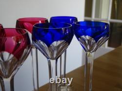 Saint Louis Bristol 6 Verres Liqueur Cristal Doubler Colorer Bleu Et Rouge 13,5