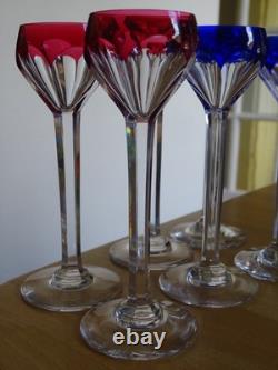 Saint Louis Bristol 6 Verres Liqueur Cristal Doubler Colorer Bleu Et Rouge 13,5