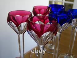 Saint Louis Bristol 6 Verres Liqueur Cristal Doubler Colorer Bleu Et Rouge 13,5
