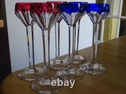 Saint Louis Bristol 6 Verres Liqueur Cristal Doubler Colorer Bleu Et Rouge 13,5