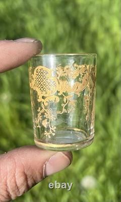 Saint Louis Gold Set Shot Cordial Glass Verre Service A Liqueur Cristal Grave Or