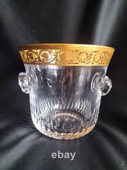 Saint-Louis / Seau à glace en cristal taillé et gravé/doré or / Modèle Thistle