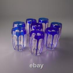 Saint Louis Service A Liqueur 8 Verres En Cristal Taillé Overlay Bleu Art Déco