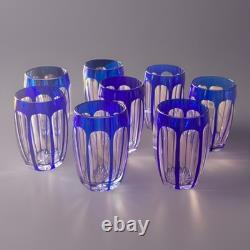 Saint Louis Service A Liqueur 8 Verres En Cristal Taillé Overlay Bleu Art Déco