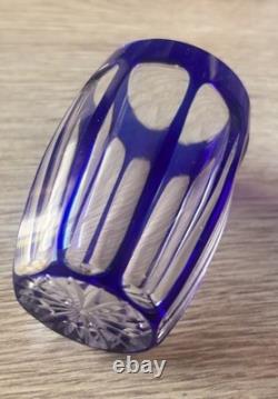 Saint Louis Service A Liqueur 8 Verres En Cristal Taillé Overlay Bleu Art Déco