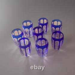 Saint Louis Service A Liqueur 8 Verres En Cristal Taillé Overlay Bleu Art Déco