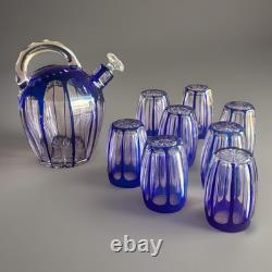 Saint Louis Service A Liqueur 8 Verres En Cristal Taillé Overlay Bleu Art Déco