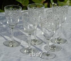 Saint Louis Service de 6 verres à vin en cristal taillé service manon Cat 1930