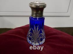 Saupoudreuse saint Louis 19ème cristal bleu taillé, argent Minerve, H 135mm, P263g