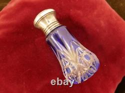 Saupoudreuse saint Louis 19ème cristal bleu taillé, argent Minerve, H 135mm, P263g