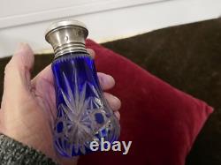 Saupoudreuse saint Louis 19ème cristal bleu taillé, argent Minerve, H 135mm, P263g
