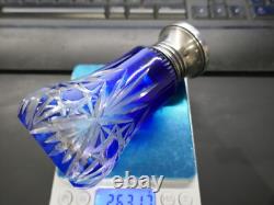 Saupoudreuse saint Louis 19ème cristal bleu taillé, argent Minerve, H 135mm, P263g