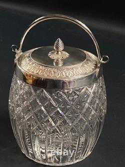 Seau à biscuits cristal taillé Baccarat Saint Louis monture métal argenté Empire