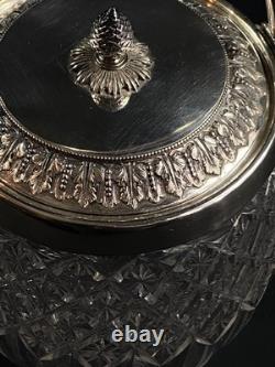 Seau à biscuits cristal taillé Baccarat Saint Louis monture métal argenté Empire