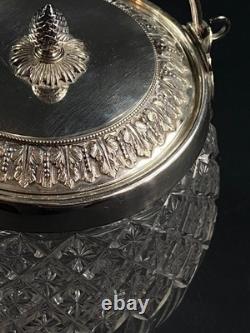 Seau à biscuits cristal taillé Baccarat Saint Louis monture métal argenté Empire