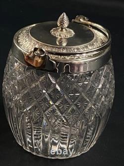 Seau à biscuits cristal taillé Baccarat Saint Louis monture métal argenté Empire